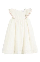 Nordstrom Kids' Metallic Stripe Flutter Sleeve Cotton Dress Ivory Egret at Nordstrom,