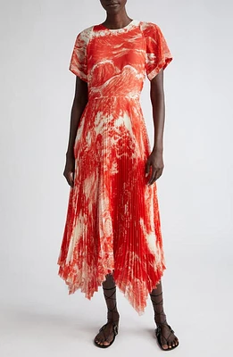 Jason Wu Collection Oceanscape Print Asymmetric Chiffon Midi Dress Chalk/Coral at Nordstrom,