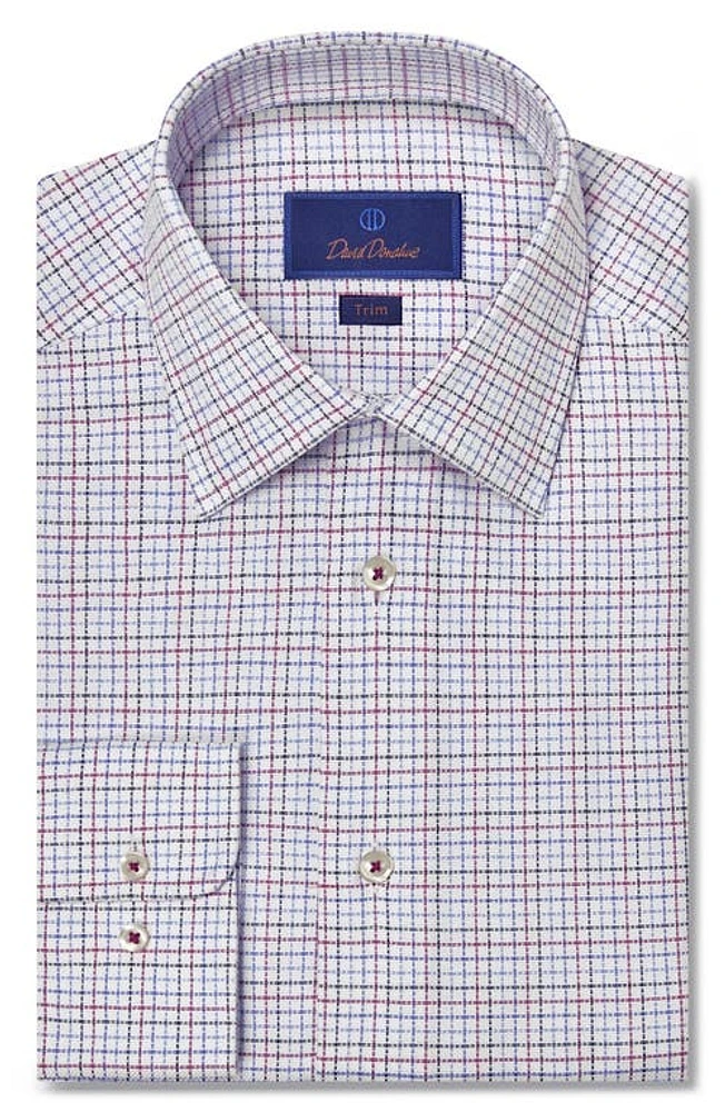 David Donahue Trim Fit Check Royal Oxford Dress Shirt Blue/Berry at Nordstrom,