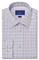 David Donahue Trim Fit Check Royal Oxford Dress Shirt Blue/Berry at Nordstrom,