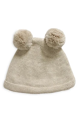 Pink Lemonade Double Pompom Organic Cotton Beanie in Light Beige Mel at Nordstrom