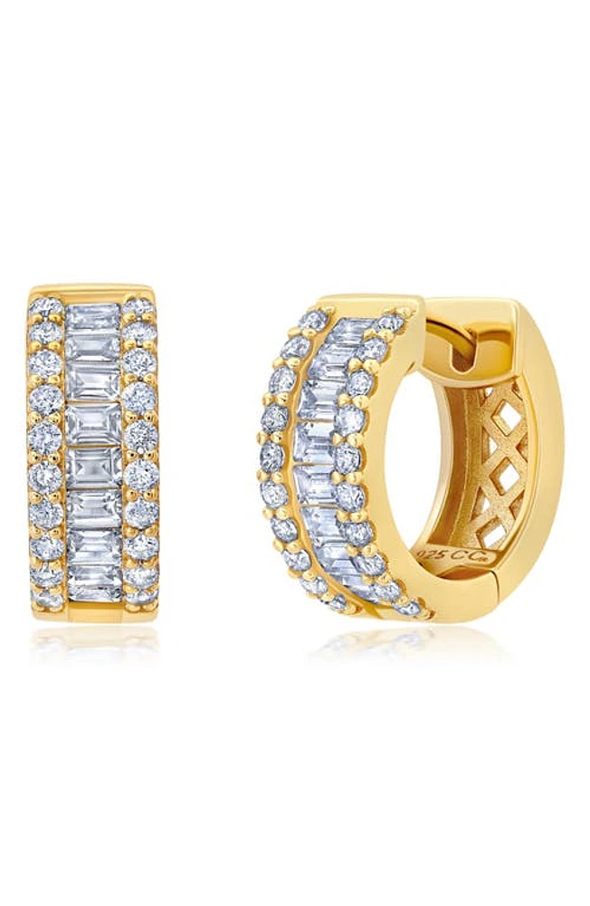 Crislu Brilliant Round & Square Baguette Cubic Zirconia Huggie Hoop Earrings in Gold at Nordstrom