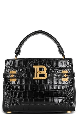 Balmain B-Buzz 23 Croc Embossed Leather Top Handle Bag in 0Pa Black at Nordstrom