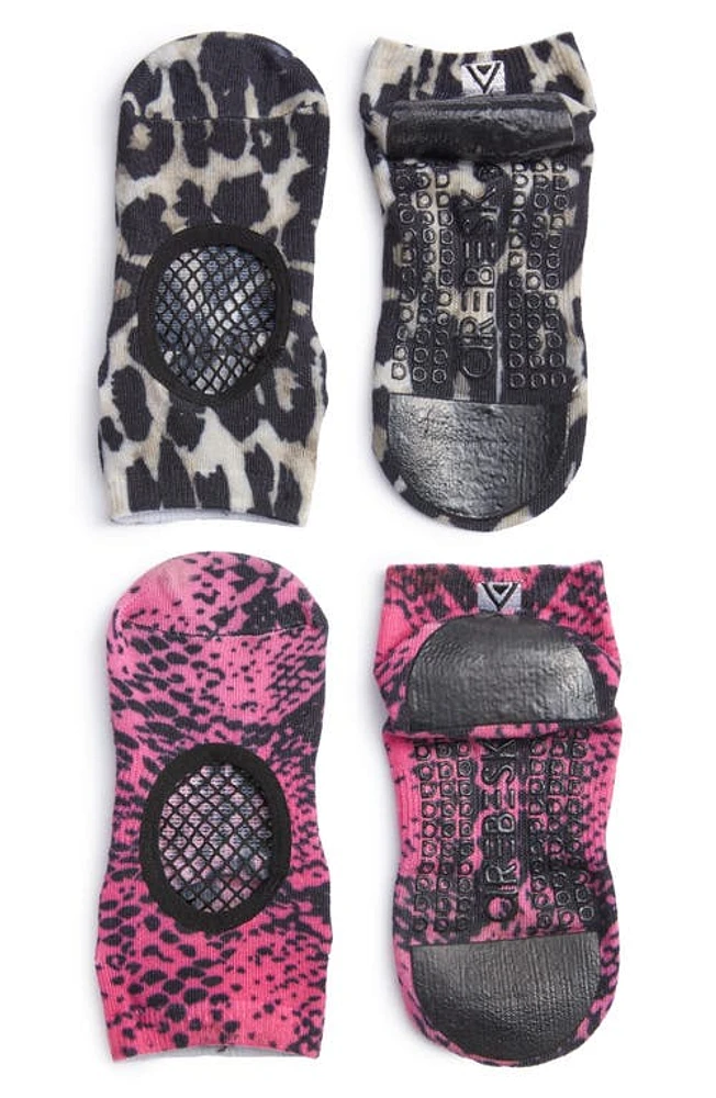 Arebesk Phish Net Assorted 2-Pack Closed Toe Ankle Socks Pink Snake /Brown Leopard at Nordstrom,