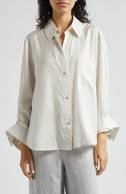 TWP New Morning After Stripe Silk Blend Button-Up Shirt White Multi at Nordstrom,