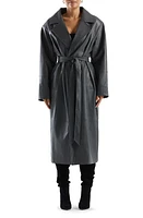 Naked Wardrobe Oversize Snakeskin Print Belted Cocoon Coat Dark Grey at Nordstrom,