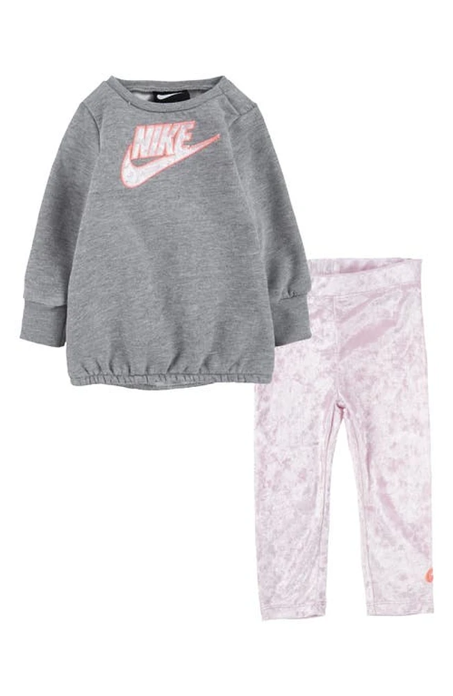 Nike Logo Tunic & Velvet Leggings Set in Grey Multi at Nordstrom, Size 12M