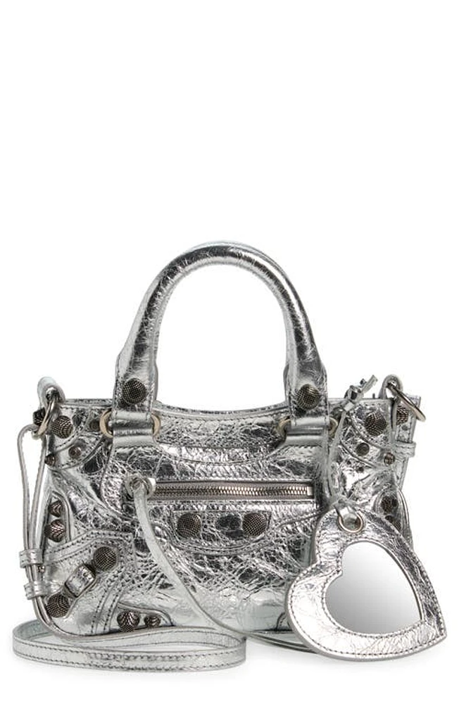 Balenciaga Mini Neo Cagole Metallic Leather Tote in Silver at Nordstrom