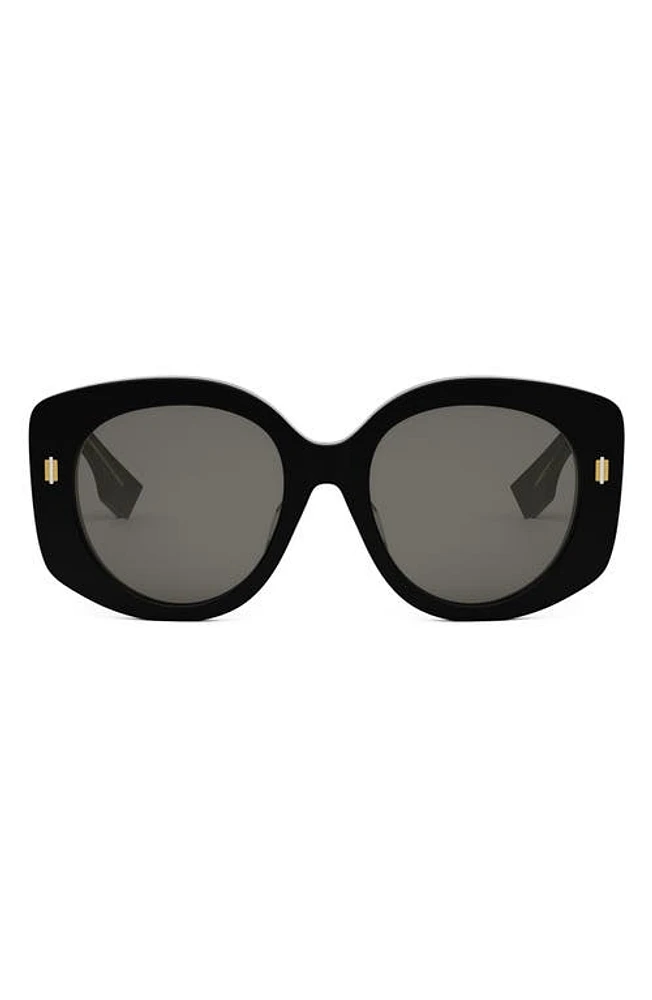 'Fendi Roma 62mm Overize Round Sunglasses in Shiny Black /Smoke at Nordstrom