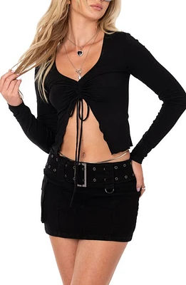 EDIKTED Della Tie Front Crop Top Black at Nordstrom,