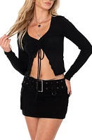 EDIKTED Della Tie Front Crop Top Black at Nordstrom,