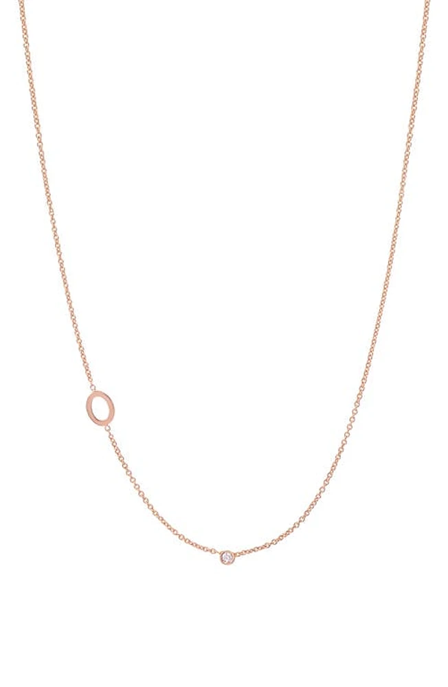 BYCHARI Asymmetric Initial & Diamond Pendant Necklace in 14K Rose Gold-O at Nordstrom