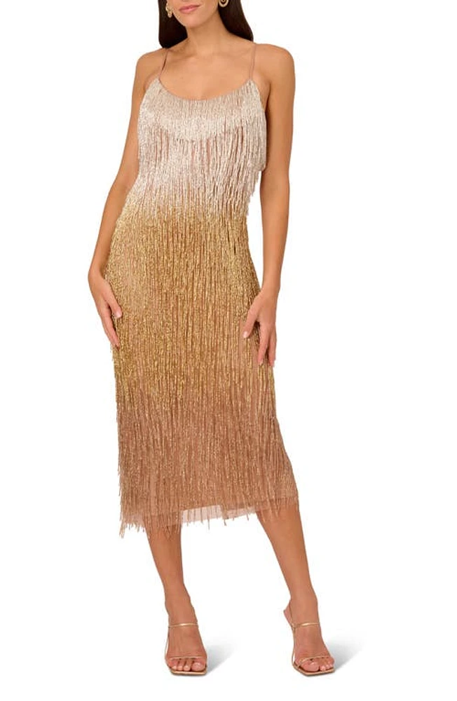 LIV FOSTER Beaded Fringe Cocktail Midi Dress Metallic Multi at Nordstrom,