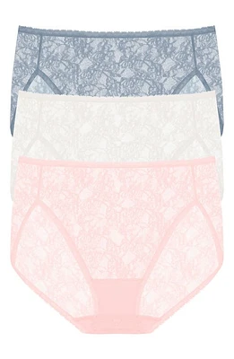 Natori Bliss Allure Lace 3-Pack French Cut Briefs in Seashell/ivory/ocean Storm at Nordstrom