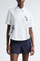 Thom Browne Embroidered Short Sleeve Cotton Button-Up Shirt White at Nordstrom, Us