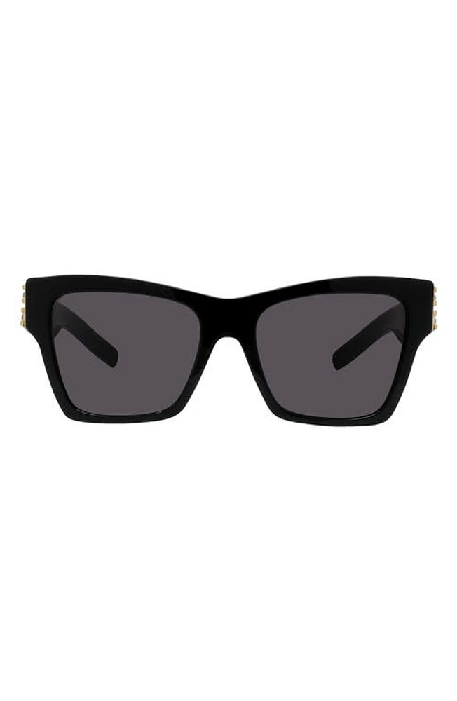 Givenchy Plumeties 54mm Square Sunglasses in Shiny Black /Smoke at Nordstrom