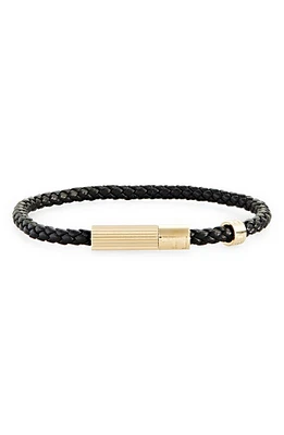 FERRAGAMO Lighter Braided Leather Bracelet in Nero/Oro at Nordstrom