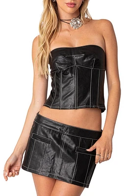 EDIKTED Moss Faux Leather Lace-Up Corset Top Black at Nordstrom,