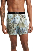 TOM FORD Floral Print Stretch Silk Boxers /Green at Nordstrom,