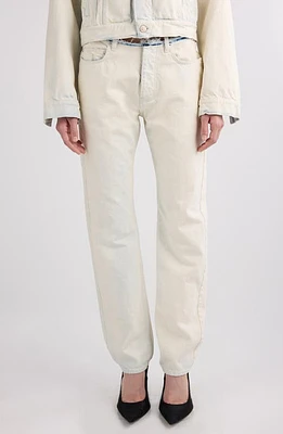 Balenciaga Raw Edge Waist Straight Leg Jeans Heavy Bleached Blue at Nordstrom,