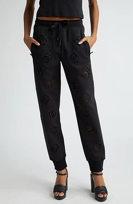 Dolce & Gabbana Eyelet Logo Cotton Blend Joggers N0000Nero at Nordstrom, Us