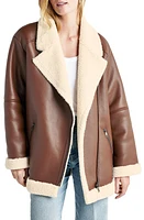 Splendid Earhart Faux Leather Aviator Jacket with Fur Collar at Nordstrom,