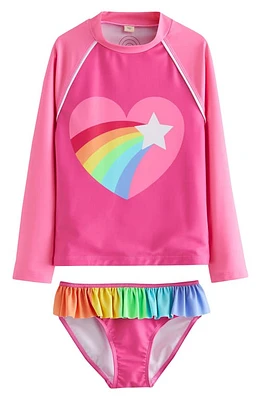 Little Bird Kids' Heart Two-Piece Rashguard Swimsuit Pink at Nordstrom,