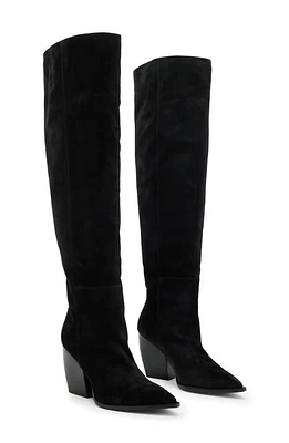 AllSaints Reina Over the Knee Pointed Toe Boot Black at Nordstrom,