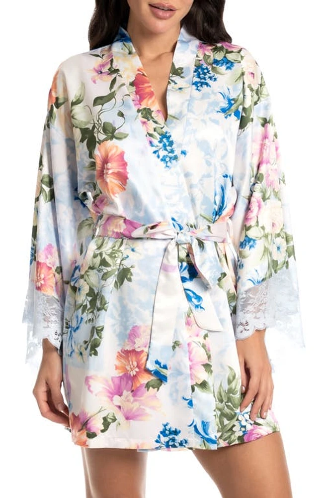 Bloom by Jonquil Amour Floral Lace Trim Satin Wrap Heather Blue at Nordstrom,