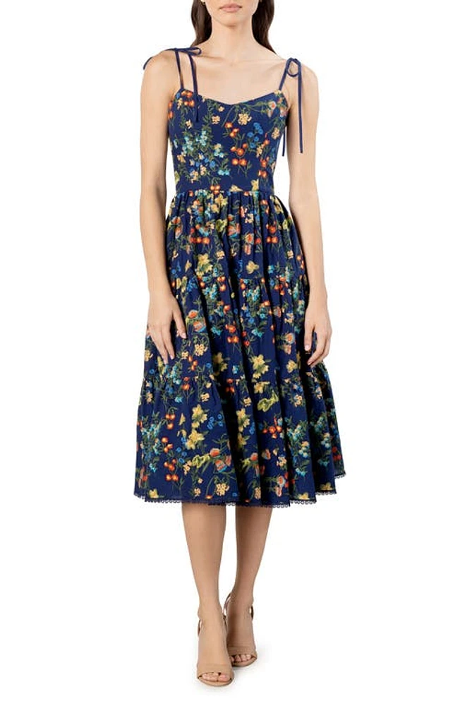 Dress the Population Dream Floral Embroidered Cotton Sundress in Navy Multi at Nordstrom, Size X-Large