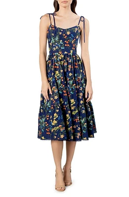 Dress the Population Dream Floral Embroidered Cotton Sundress in Navy Multi at Nordstrom, Size X-Large