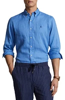 Polo Ralph Lauren Piece Dyed Linen Button-Down Shirt Summer Blue at Nordstrom,