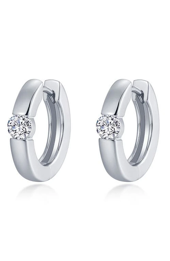 Lafonn Simulated Diamond Huggie Hoop Earrings in Platinum/White at Nordstrom