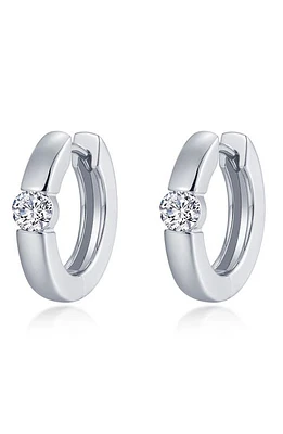 Lafonn Simulated Diamond Huggie Hoop Earrings in Platinum/White at Nordstrom