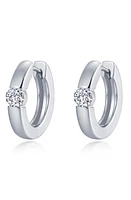 Lafonn Simulated Diamond Huggie Hoop Earrings in Platinum/White at Nordstrom