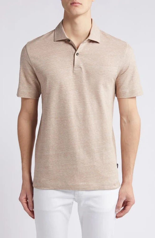 BOSS Press Slub Linen Blend Piqué Polo Medium Beige at