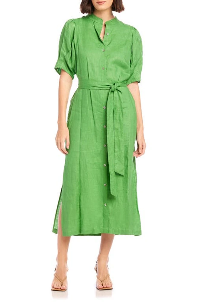 FIFTEEN TWENTY Rosalee Linen Midi Shirtdress Jade at Nordstrom,