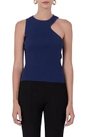 Endless Rose Asymmetric Cutout Rib Knit Tank Top Navy at Nordstrom,