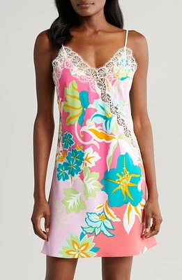 Natori Marabella Floral Satin Chemise Pink/Green at Nordstrom,