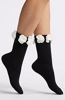 Casa Clara Rosette Quarter Socks in Black at Nordstrom