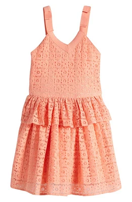 bcbg KIds' Ruffle Cotton Blend Lace Party Dress Sherbert at Nordstrom,