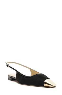 Alexandre Birman Olivia Cap Toe Slingback Flat Black/Light Gold at Nordstrom,