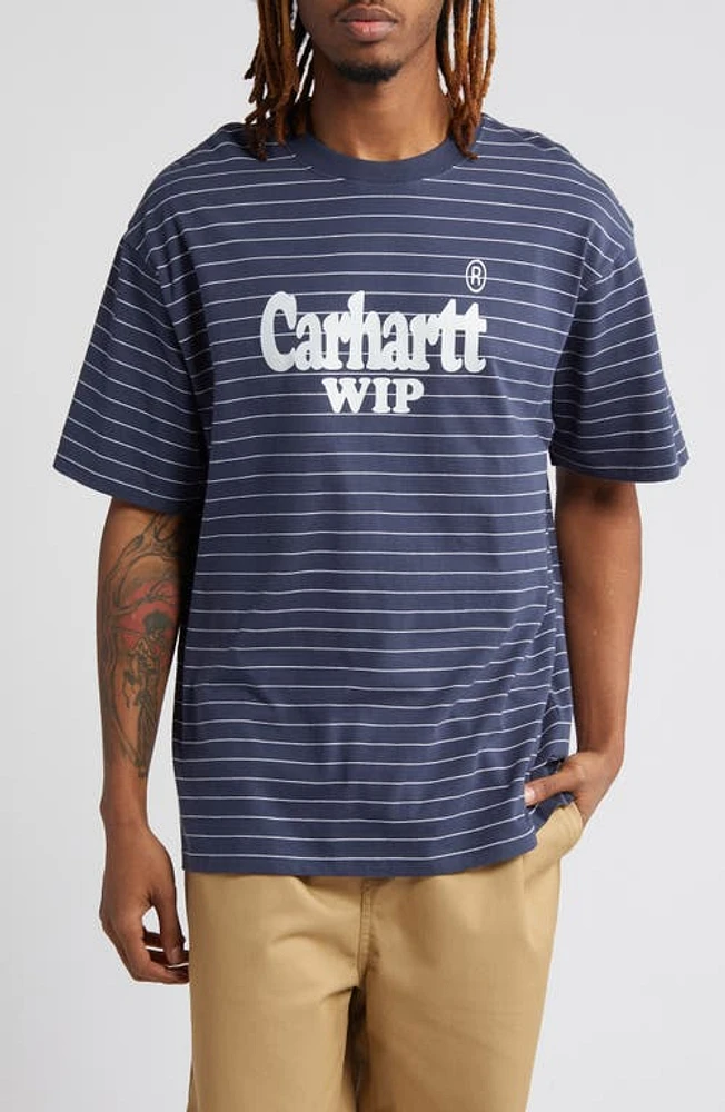 Carhartt Work Progress Orlean Spree Stripe Logo Graphic T-Shirt Jura /White at Nordstrom,