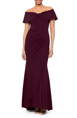 Xscape Evenings Off the Shoulder Scuba Gown in Bordeaux at Nordstrom, Size 14