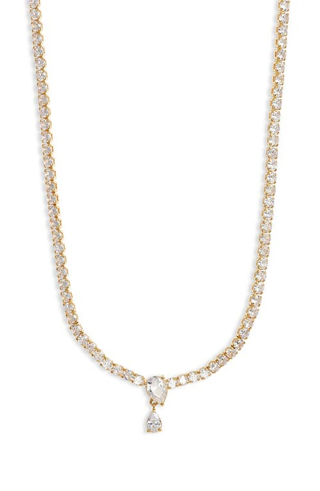 Nordstrom Cubic Zirconia Drop Tennis Necklace in Clear- Gold at Nordstrom