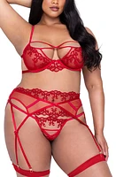 Roma Confidential Rouge Bow Underwire Bra, Garter Belt & Thong Red at Nordstrom