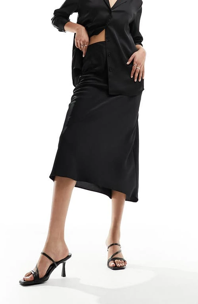 ASOS DESIGN Bias Cut Satin Midi Skirt Black at Nordstrom, Us