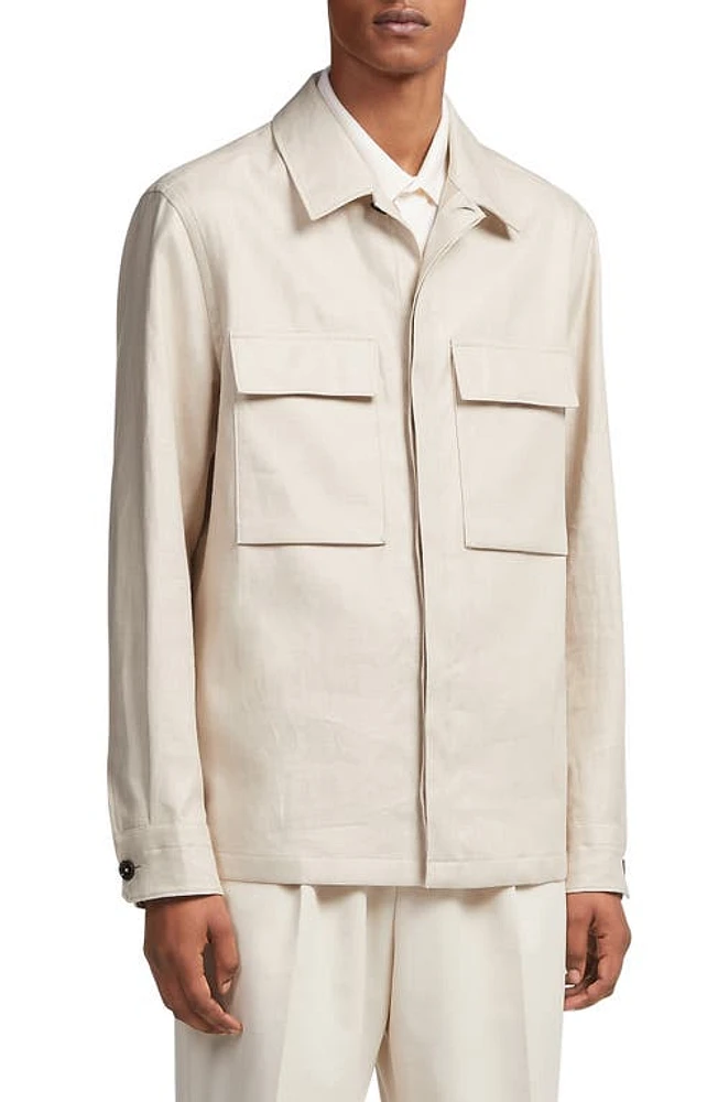 ZEGNA Double Layer Linen Twill Overshirt Sand at Nordstrom,