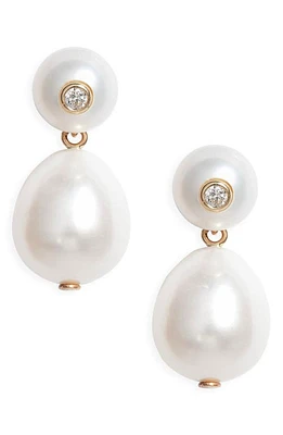 Poppy Finch Cultured Pearl & Diamond Drop Earrings in Pearl/14K Yellow Gold at Nordstrom