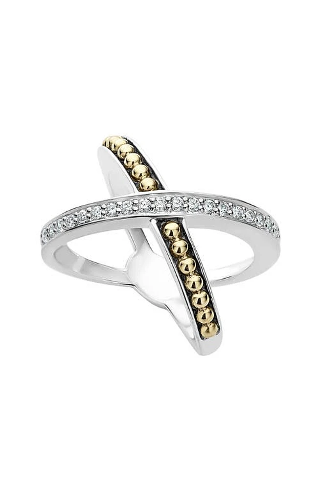 LAGOS KSL Diamond Pavé Crossover Ring in Silver/Gold/Diamond at Nordstrom